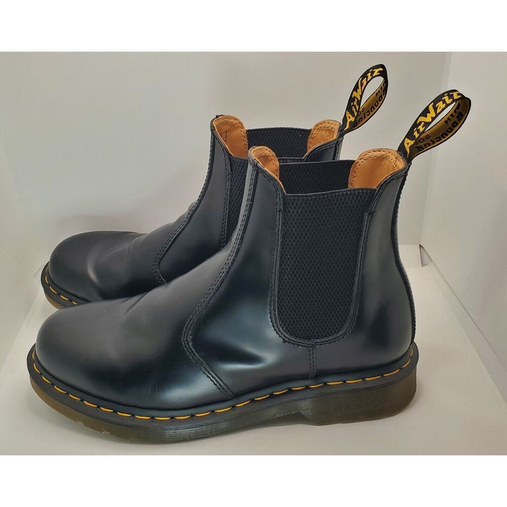 Dr Martens 2976 Yellow Stich Smooth Black Leather Chelsea Boots Mens 9 Ladies 10